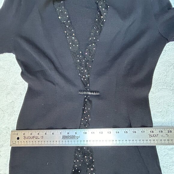 St. John Evening Marie Gray Womens Black Knit Cardigan Sweater Lace Trim Size 4 - Picture 6 of 7